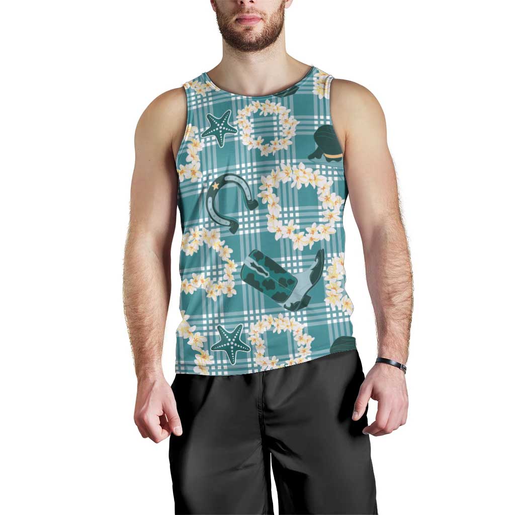 Aloha Hawaii Paniolo Teal Palaka Men Tank Top Coastal Rodeo LT7 - Polynesian Pride
