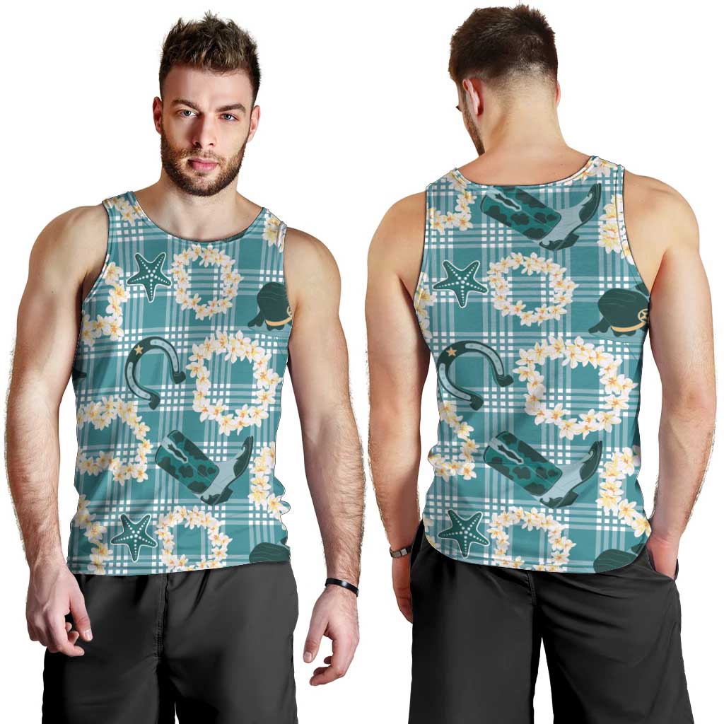 Aloha Hawaii Paniolo Teal Palaka Men Tank Top Coastal Rodeo LT7 - Polynesian Pride