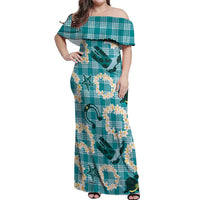 Aloha Hawaii Paniolo Teal Palaka Off Shoulder Maxi Dress Coastal Rodeo - Polynesian Pride