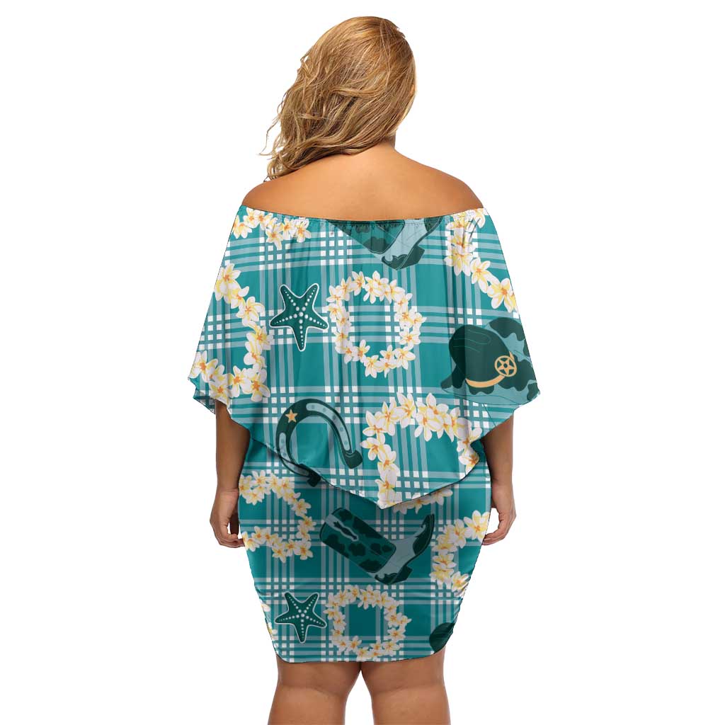Aloha Hawaii Paniolo Teal Palaka Off Shoulder Short Dress Coastal Rodeo - Polynesian Pride