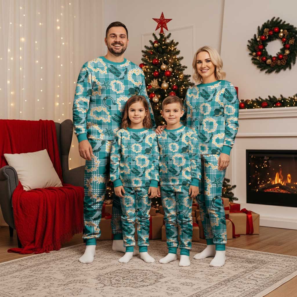 Aloha Hawaii Paniolo Teal Palaka Christmas Pajama Set Coastal Rodeo - Polynesian Pride