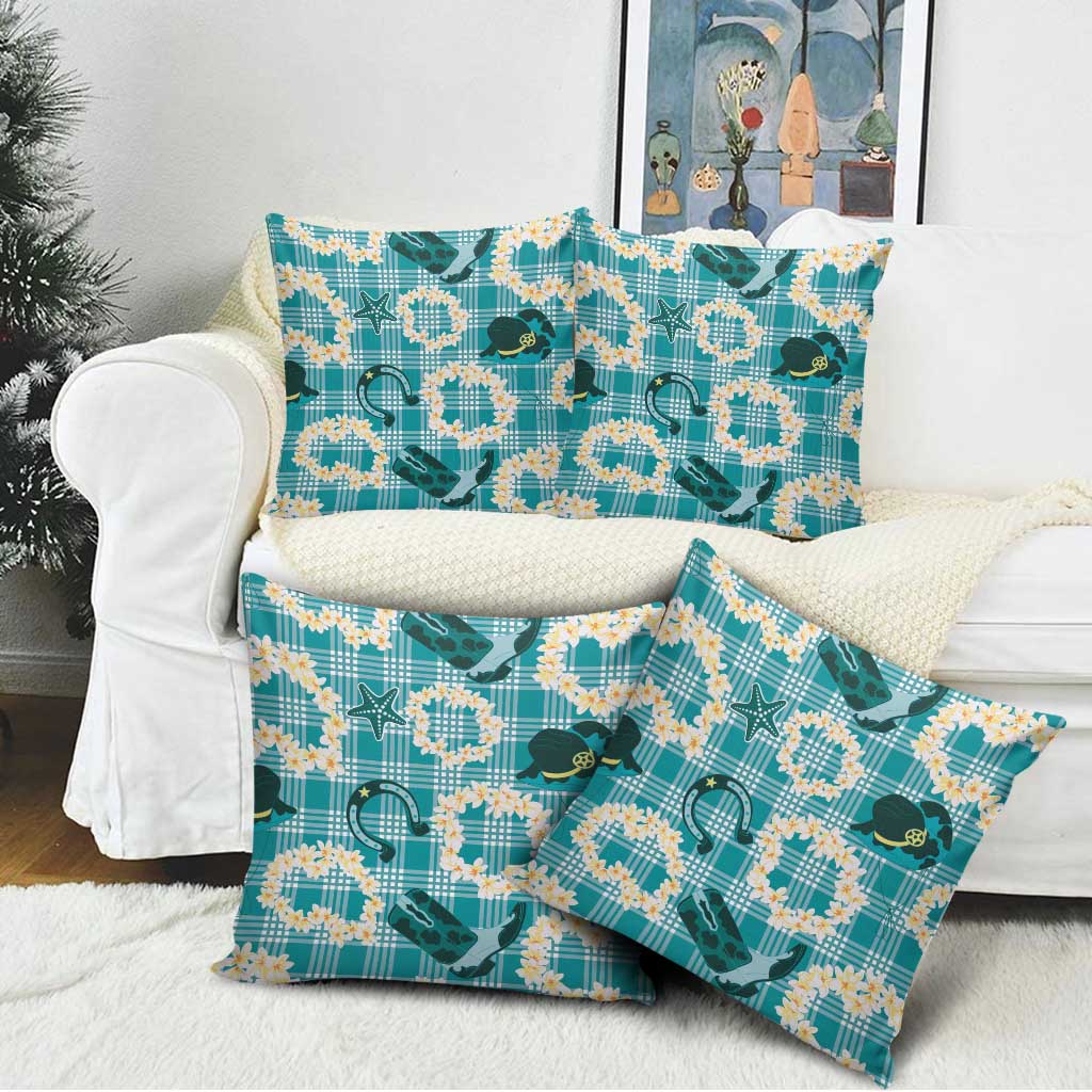 Aloha Hawaii Paniolo Teal Palaka Pillow Cover Coastal Rodeo - Polynesian Pride