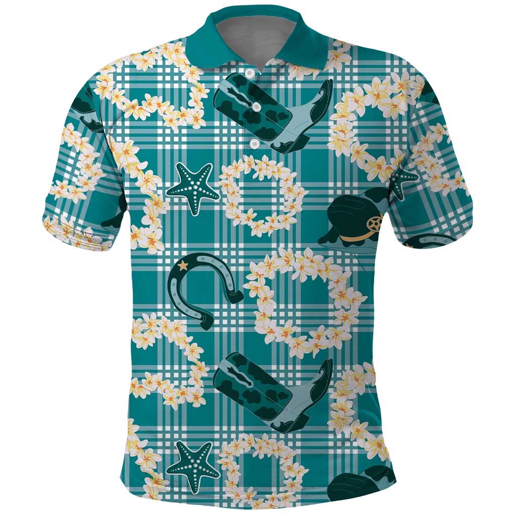 Aloha Hawaii Paniolo Teal Palaka Polo Shirt Coastal Rodeo - Polynesian Pride