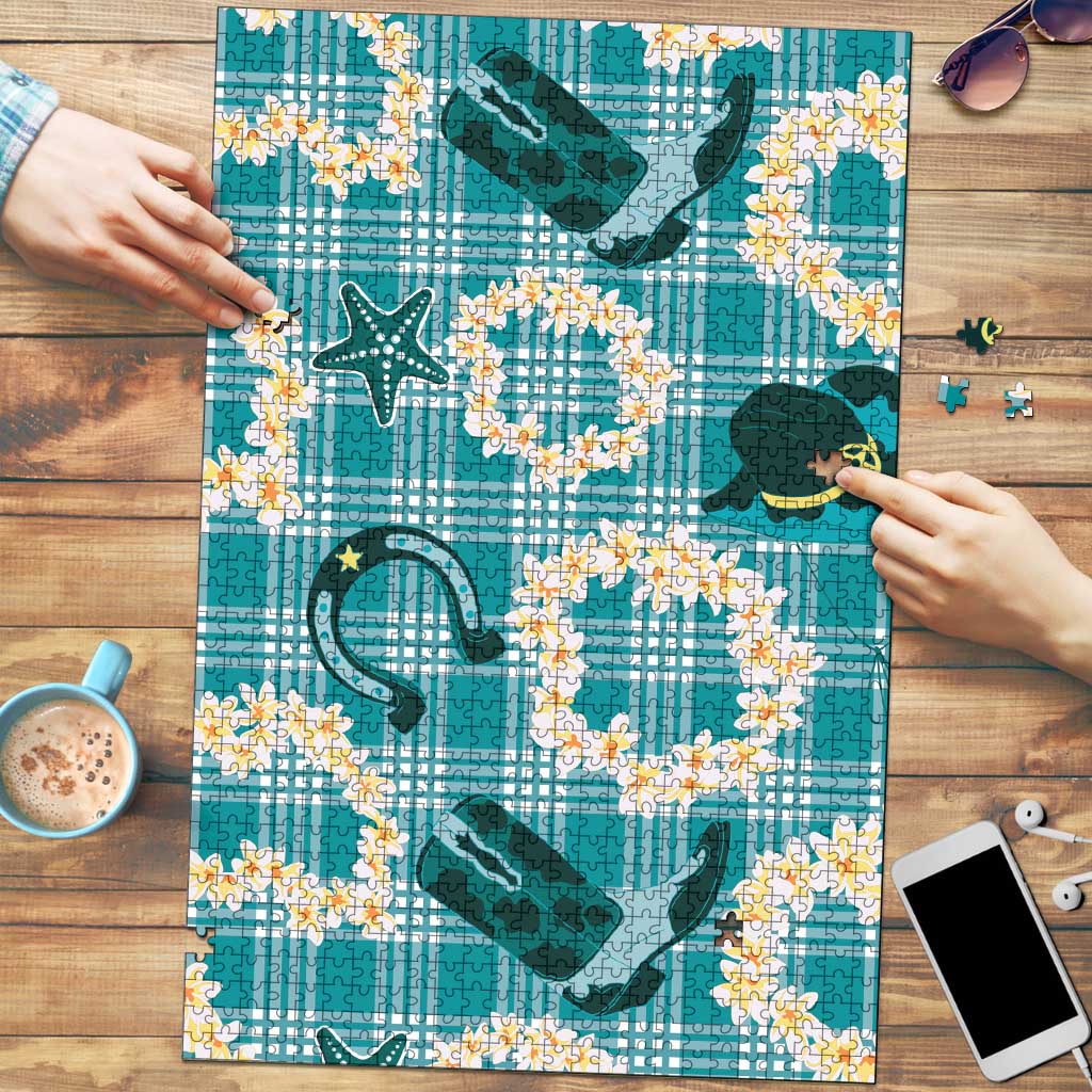 Aloha Hawaii Paniolo Teal Palaka Puzzle Coastal Rodeo LT7 Teal - Polynesian Pride