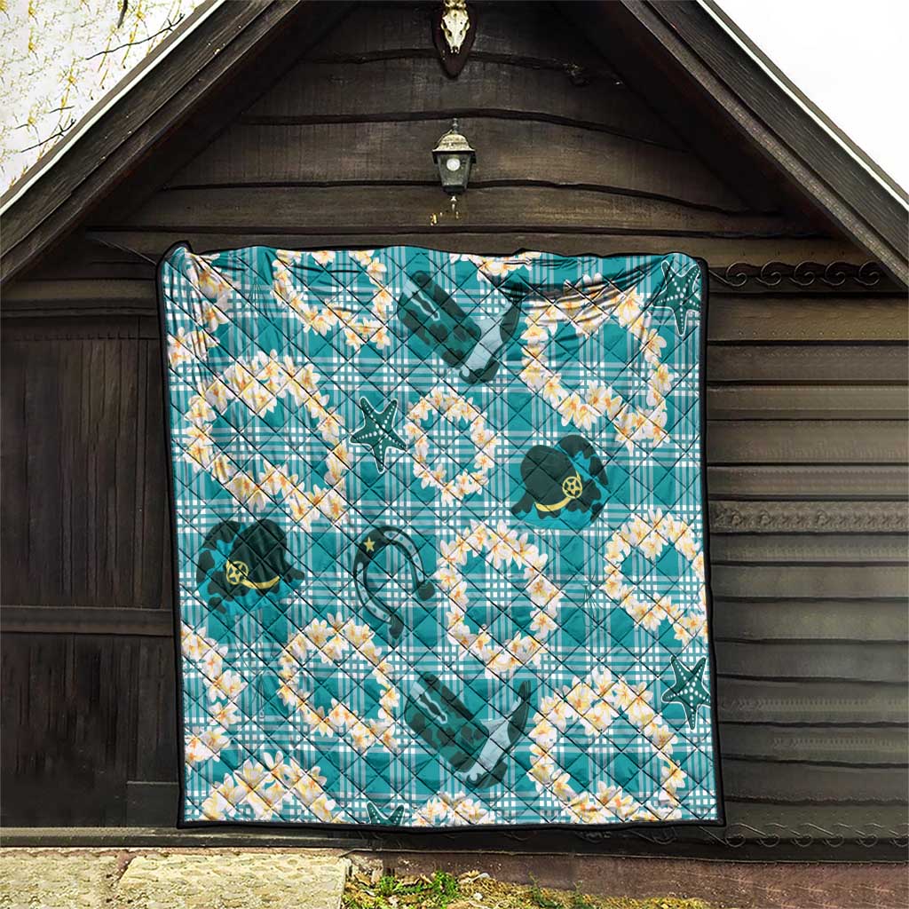 Aloha Hawaii Paniolo Teal Palaka Quilt Coastal Rodeo - Polynesian Pride