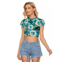 Aloha Hawaii Paniolo Teal Palaka Raglan Cropped T Shirt Coastal Rodeo LT7 Female Teal - Polynesian Pride