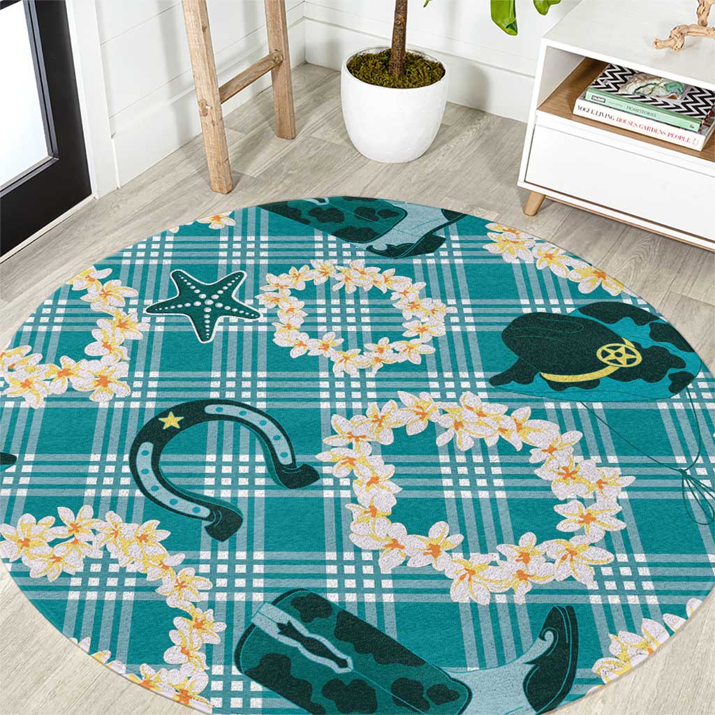 Aloha Hawaii Paniolo Teal Palaka Round Carpet Coastal Rodeo LT7 Teal - Polynesian Pride