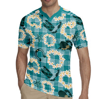 Aloha Hawaii Paniolo Teal Palaka Rugby Jersey Coastal Rodeo - Polynesian Pride