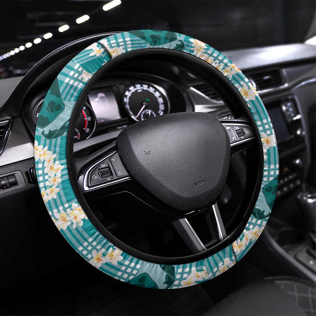 Aloha Hawaii Paniolo Teal Palaka Steering Wheel Cover Coastal Rodeo LT7 Universal Fit Teal - Polynesian Pride