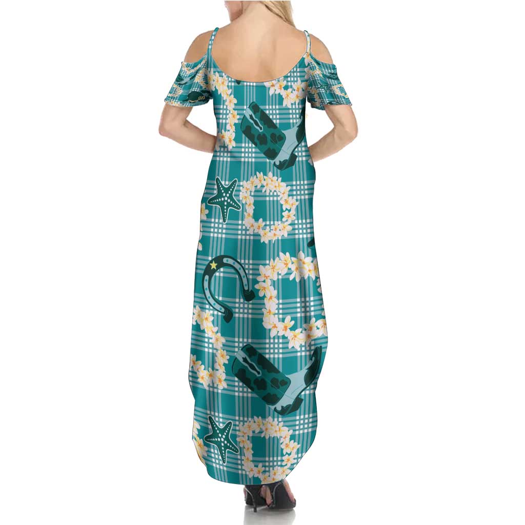 Aloha Hawaii Paniolo Teal Palaka Summer Maxi Dress Coastal Rodeo - Polynesian Pride
