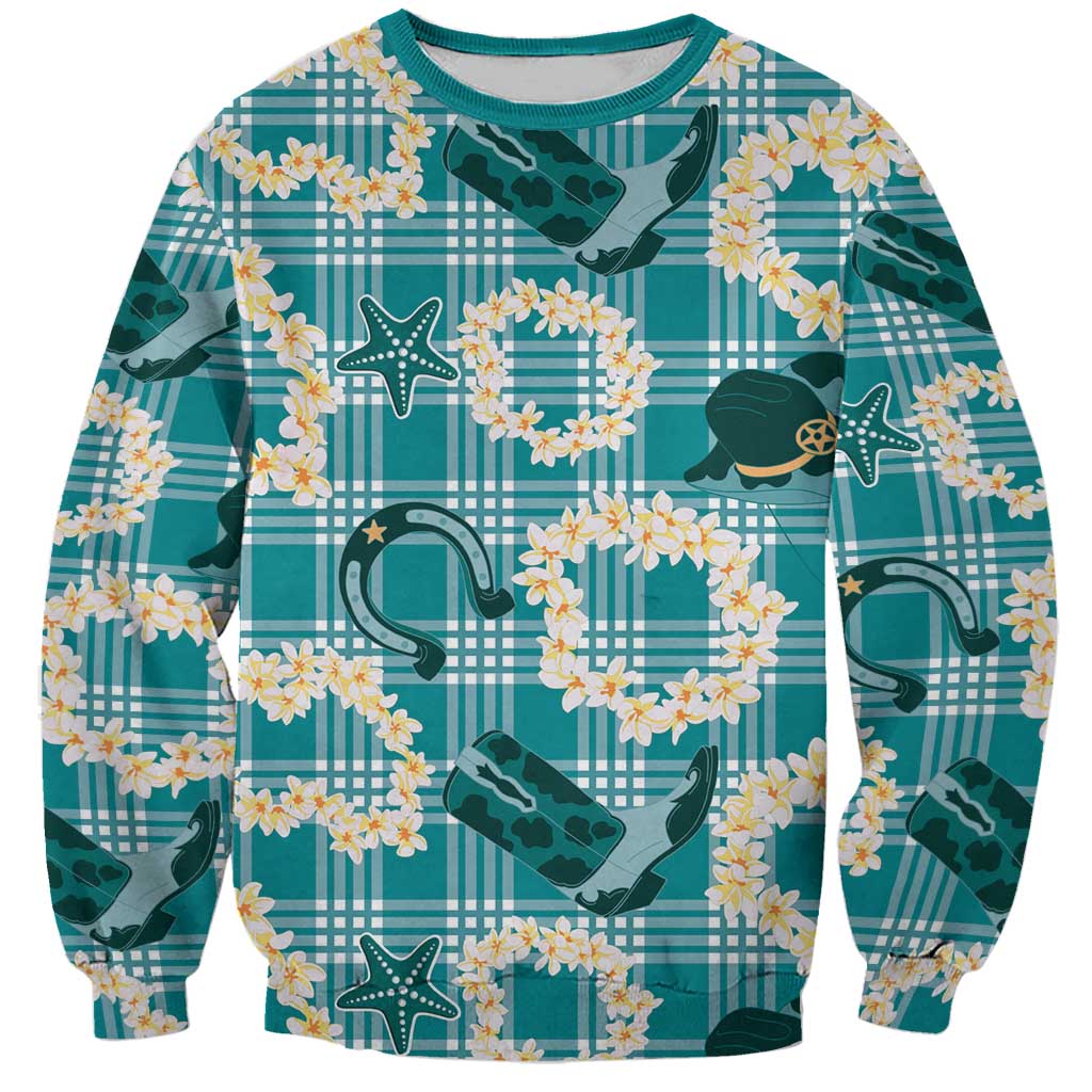 Aloha Hawaii Paniolo Teal Palaka Sweatshirt Coastal Rodeo - Polynesian Pride