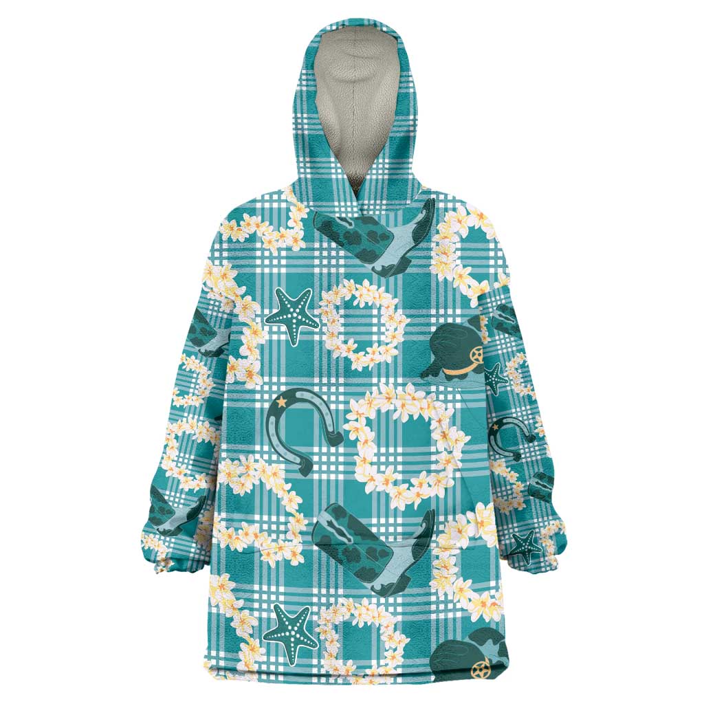 Aloha Hawaii Paniolo Teal Palaka Wearable Blanket Hoodie Coastal Rodeo LT7 One Size Teal - Polynesian Pride