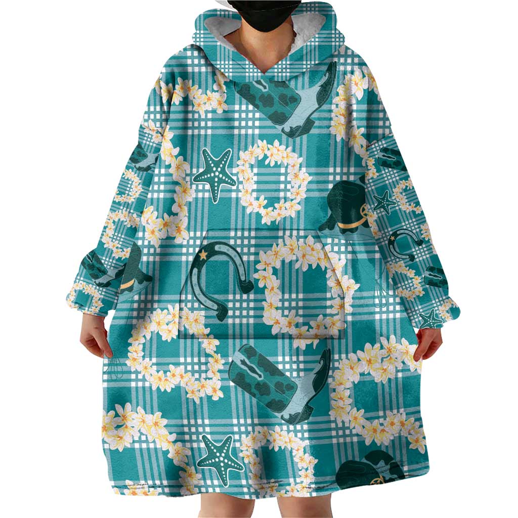 Aloha Hawaii Paniolo Teal Palaka Wearable Blanket Hoodie Coastal Rodeo - Polynesian Pride