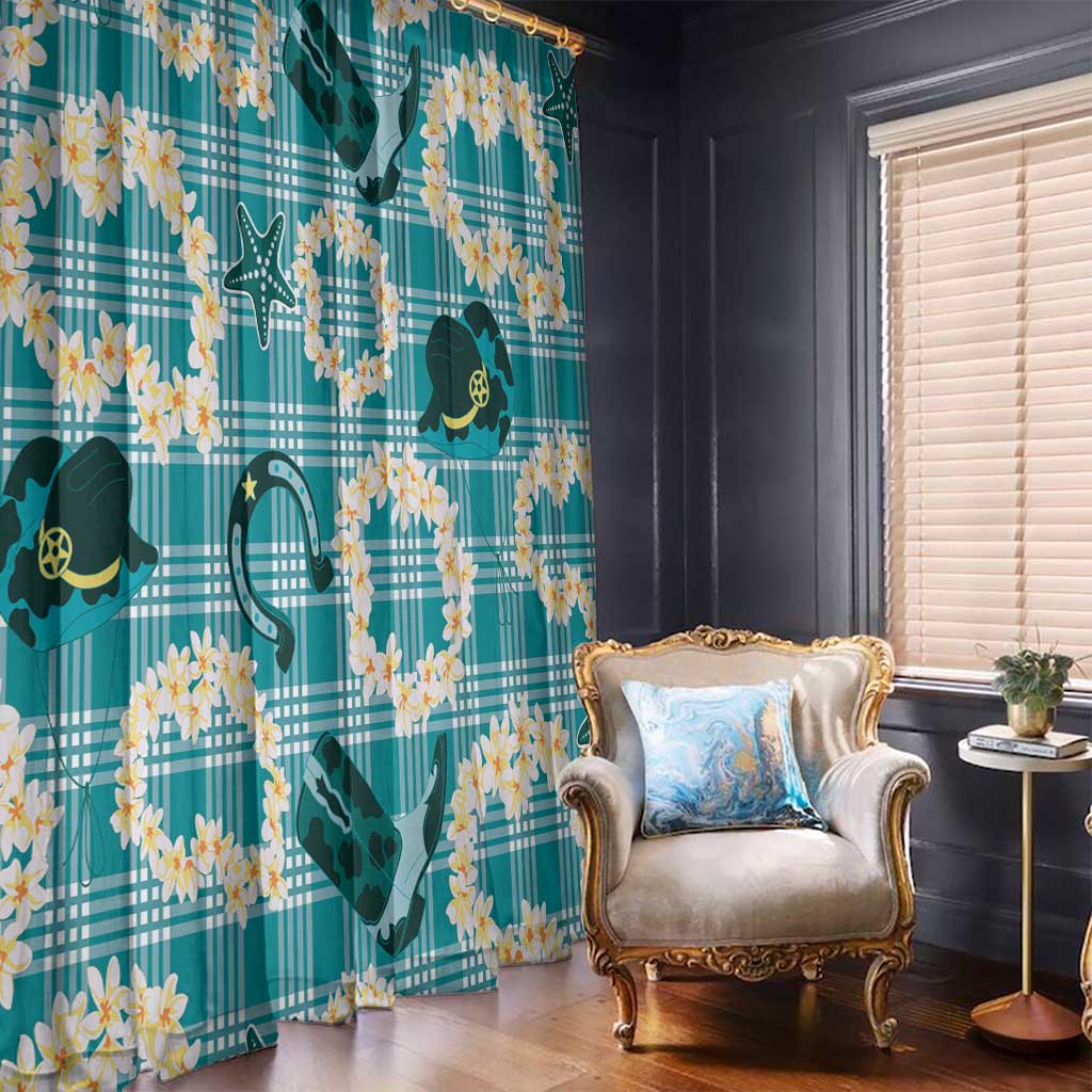 Aloha Hawaii Paniolo Teal Palaka Window Curtain Coastal Rodeo - Polynesian Pride