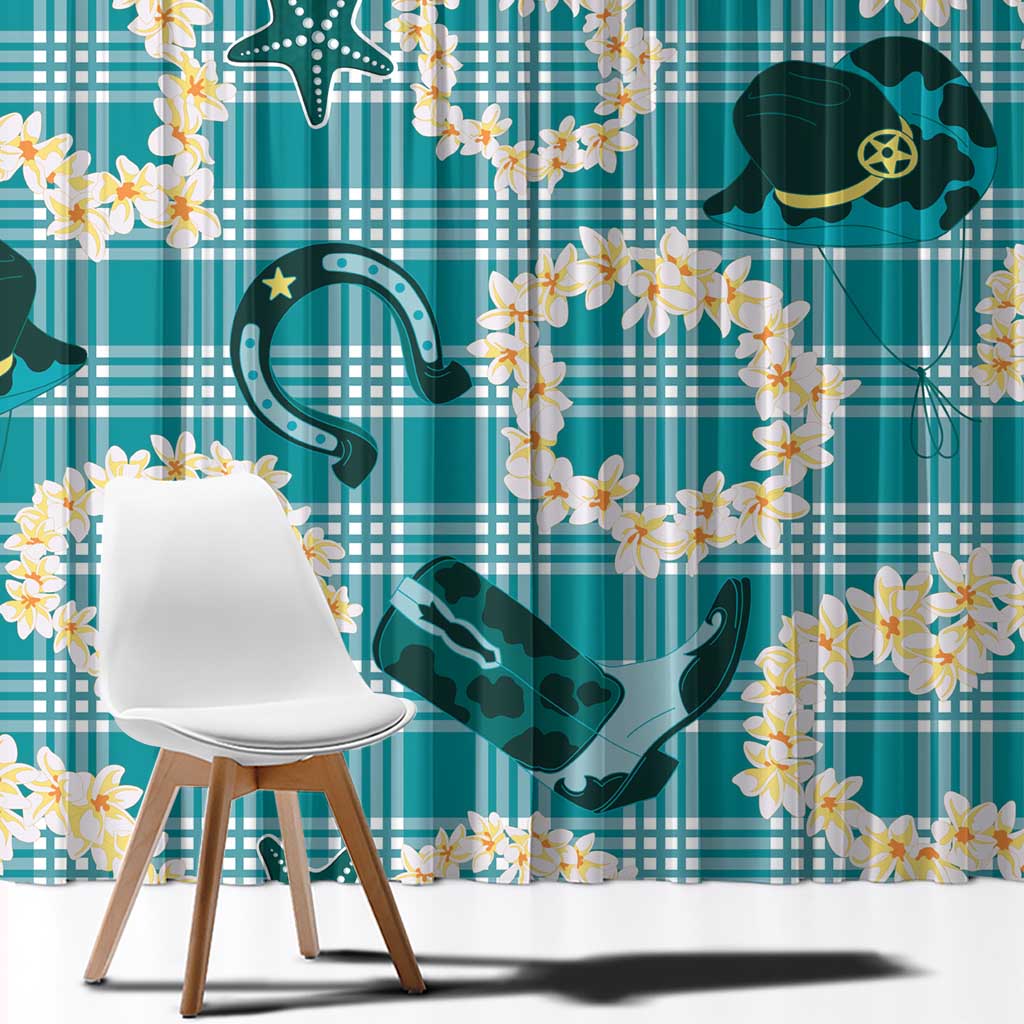 Aloha Hawaii Paniolo Teal Palaka Window Curtain Coastal Rodeo - Polynesian Pride