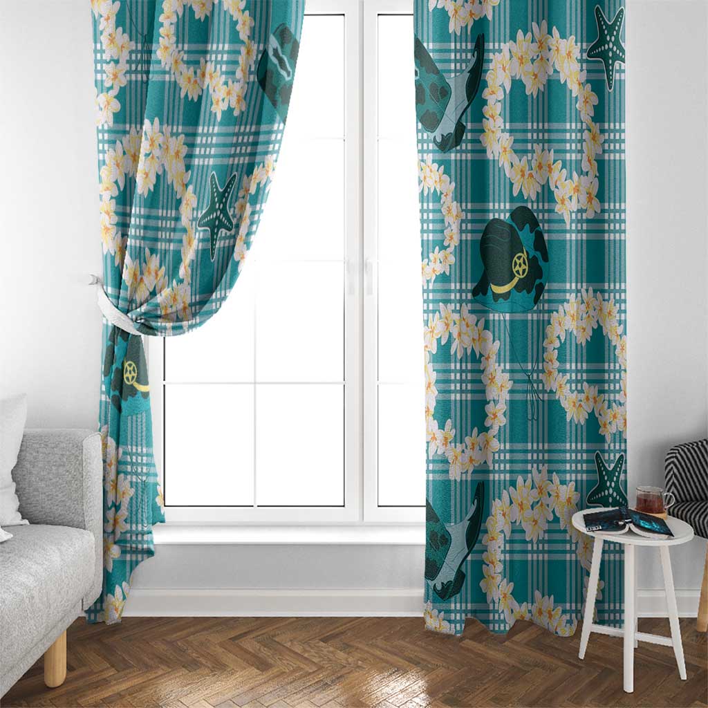 Aloha Hawaii Paniolo Teal Palaka Window Curtain Coastal Rodeo - Polynesian Pride