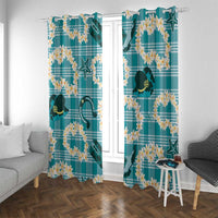 Aloha Hawaii Paniolo Teal Palaka Window Curtain Coastal Rodeo - Polynesian Pride