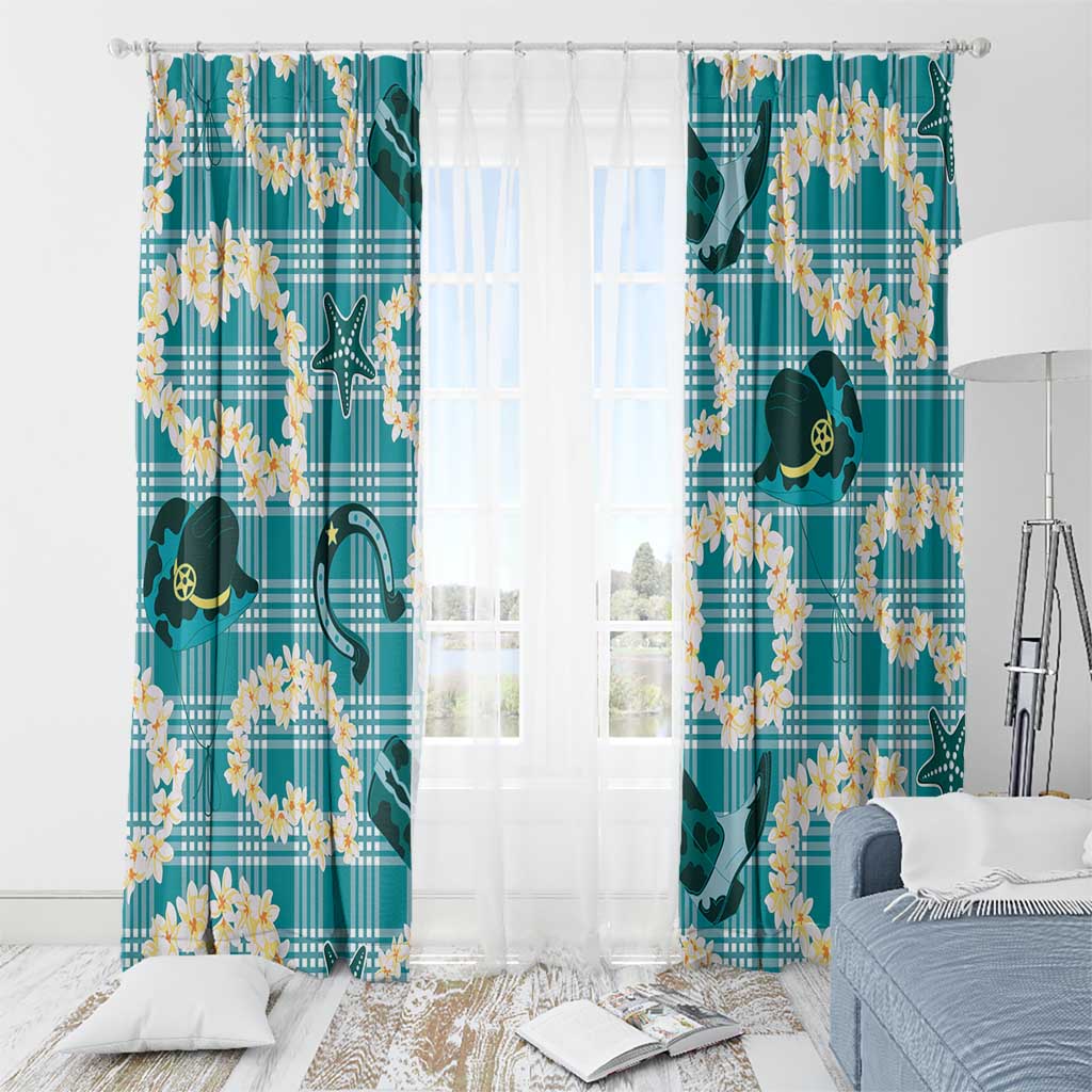 Aloha Hawaii Paniolo Teal Palaka Window Curtain Coastal Rodeo - Polynesian Pride
