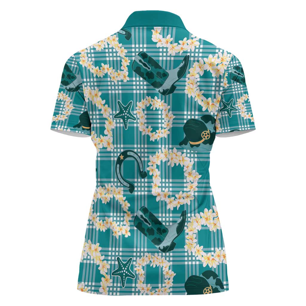Aloha Hawaii Paniolo Teal Palaka Women Polo Shirt Coastal Rodeo - Polynesian Pride