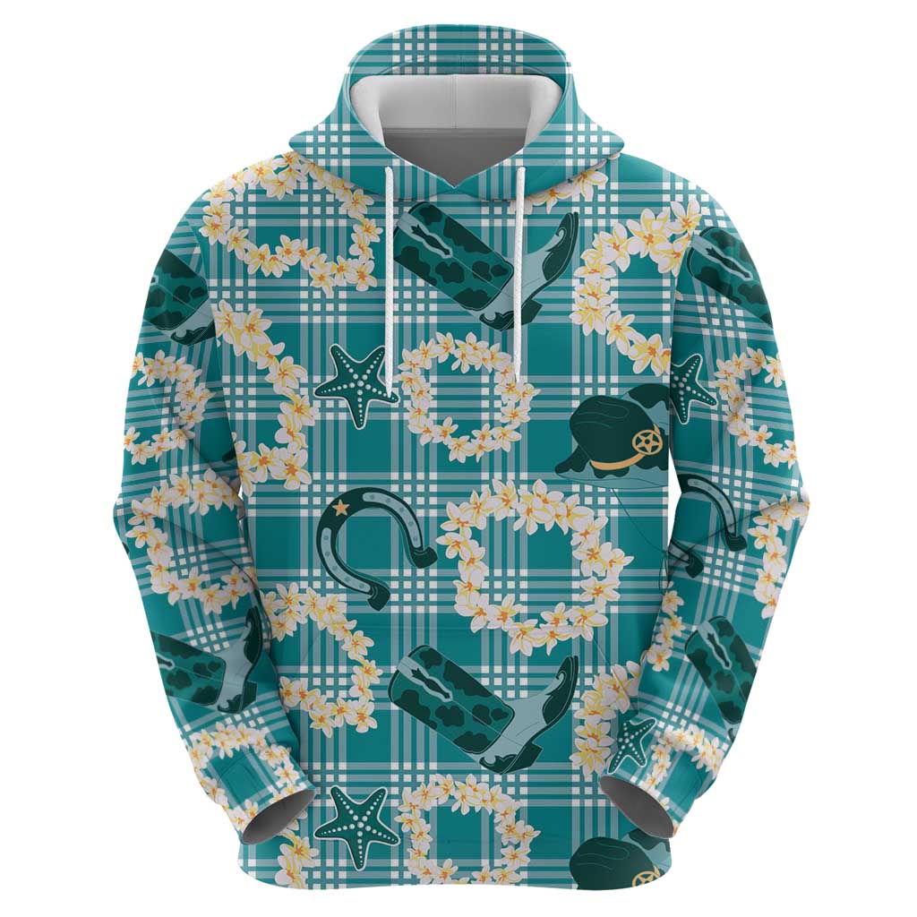 Aloha Hawaii Paniolo Teal Palaka Zip Hoodie Coastal Rodeo - Polynesian Pride