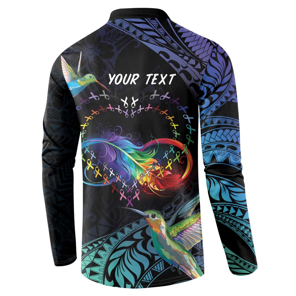 Polynesian Cancers Awareness Button Sweatshirt Hummingbird - Fly High Until We Meet Again