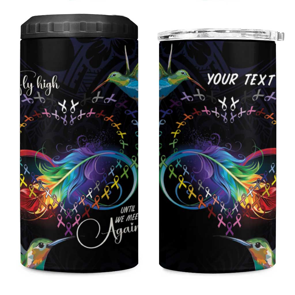 Polynesian Cancers Awareness 4 in 1 Can Cooler Tumbler Hummingbird - Fly High Until We Meet Again