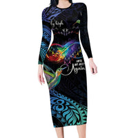 Polynesian Cancers Awareness Family Matching Long Sleeve Bodycon Dress and Hawaiian Shirt Hummingbird - Fly High Until We Meet Again