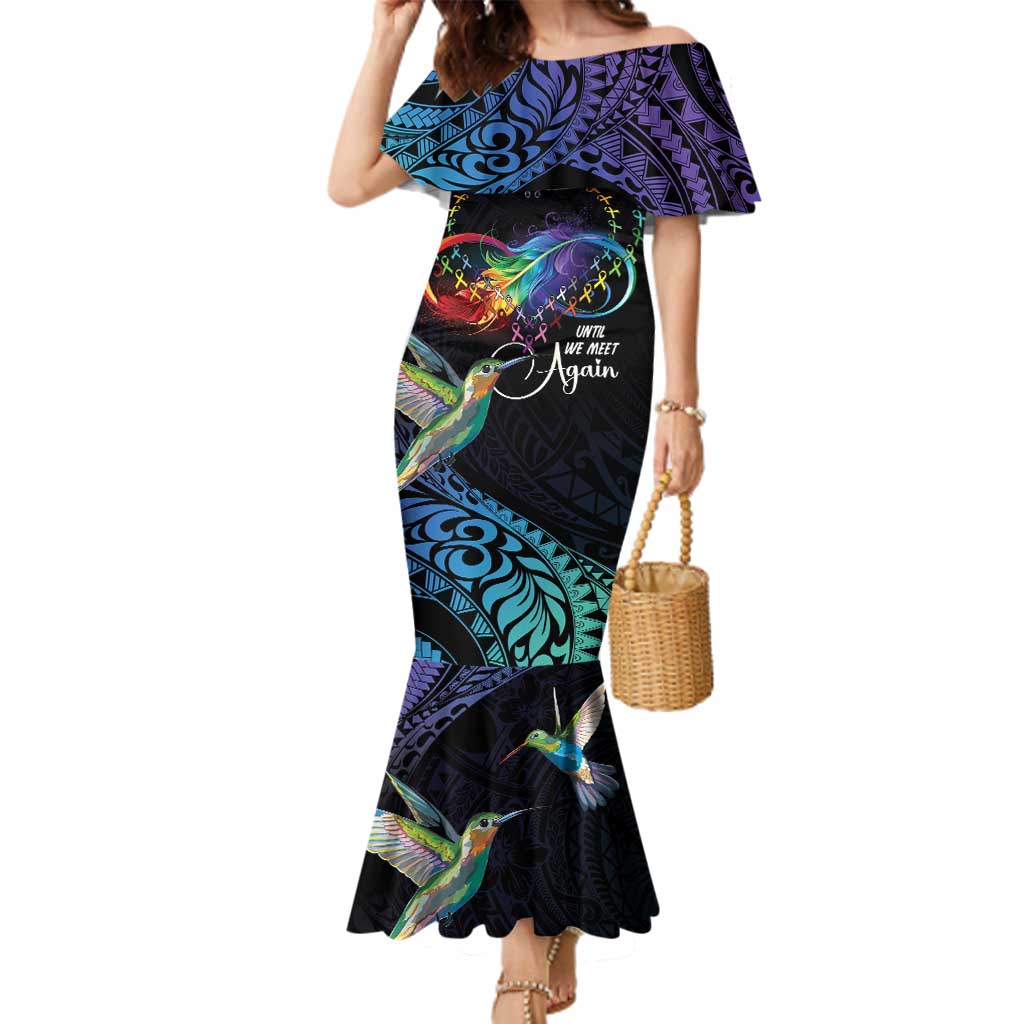 Polynesian Cancers Awareness Family Matching Mermaid Dress and Hawaiian Shirt Hummingbird - Fly High Until We Meet Again