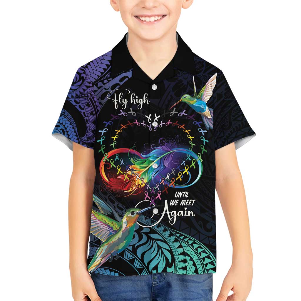 Polynesian Cancers Awareness Family Matching Tank Maxi Dress and Hawaiian Shirt Hummingbird - Fly High Until We Meet Again