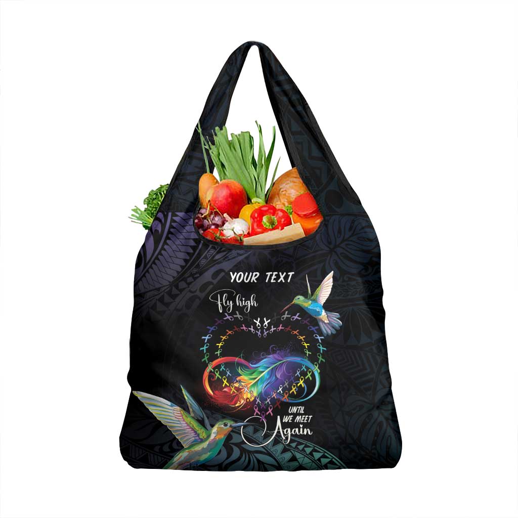 Polynesian Cancers Awareness Grocery Bag Hummingbird - Fly High Until We Meet Again