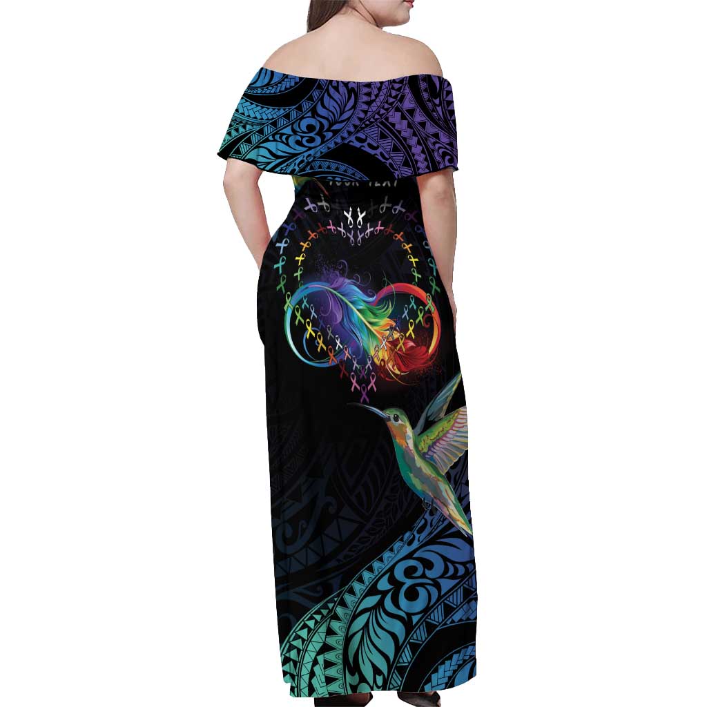 Polynesian Cancers Awareness Off Shoulder Maxi Dress Hummingbird - Fly High Until We Meet Again