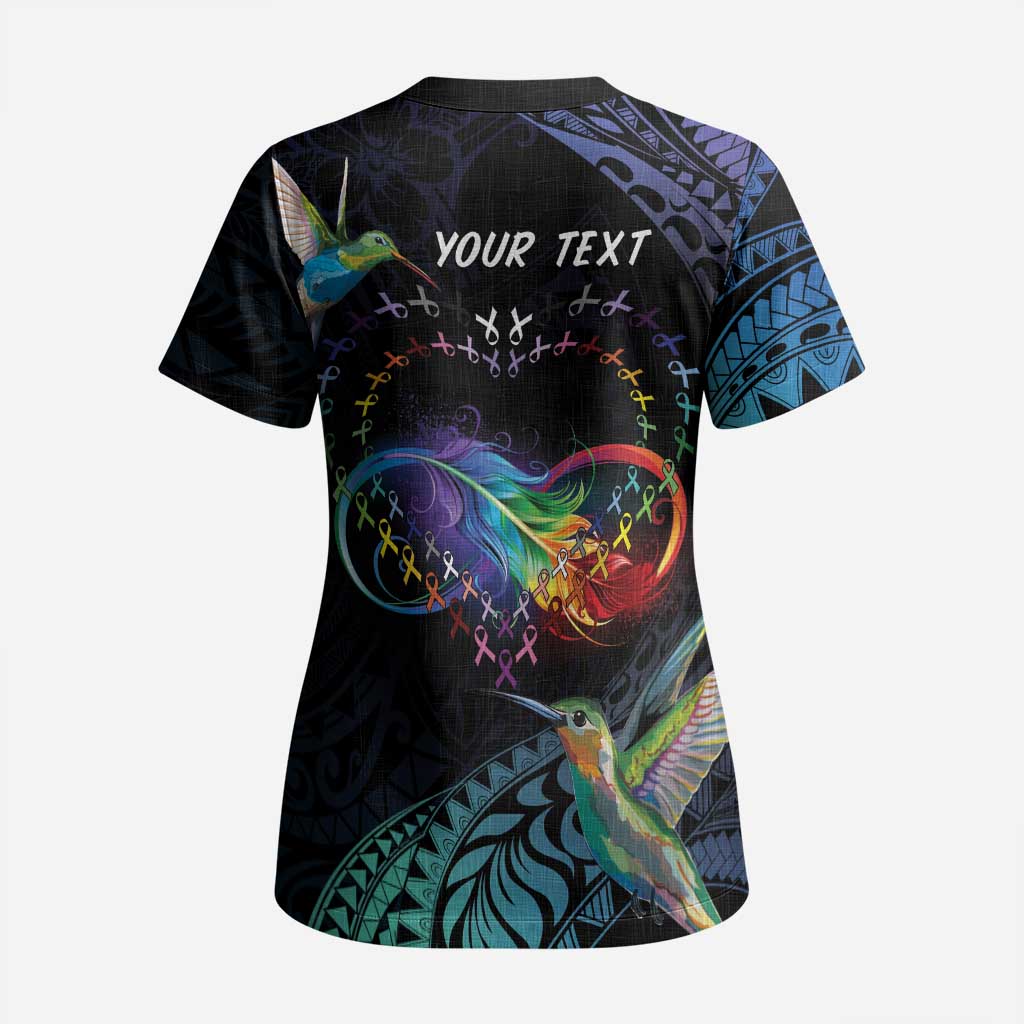 Polynesian Cancers Awareness Scrub Top Hummingbird - Fly High Until We Meet Again - Polynesian Pride