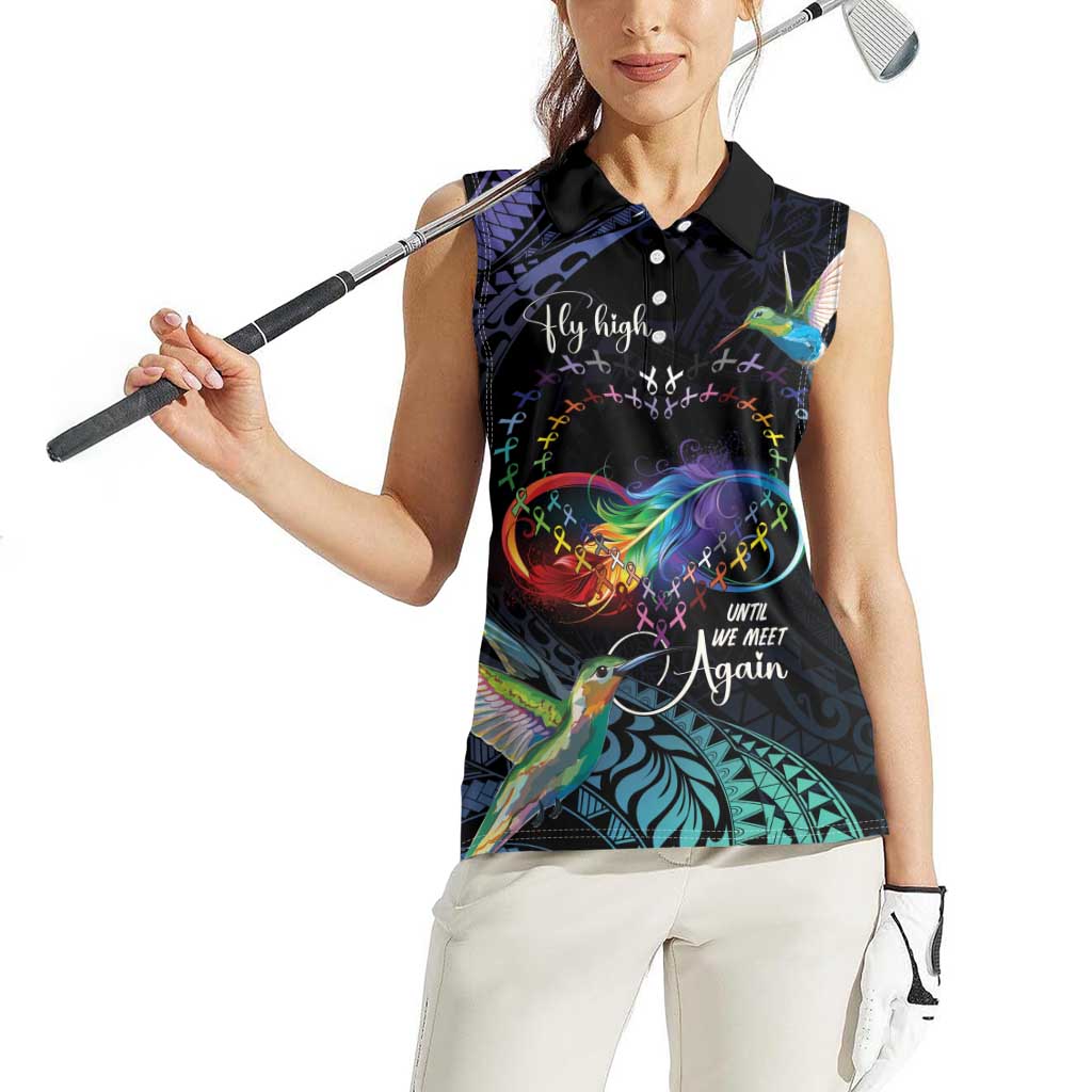 Polynesian Cancers Awareness Women Sleeveless Polo Shirt Hummingbird - Fly High Until We Meet Again