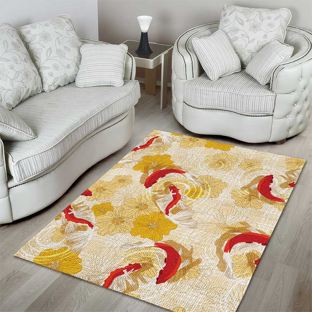 Beige Palaka Hawaii Aloha Area Rug Koi Pond Mix Ilima Flowers - Polynesian Pride