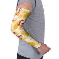 Beige Palaka Hawaii Aloha Arm Sleeves Koi Pond Mix Ilima Flowers - Polynesian Pride