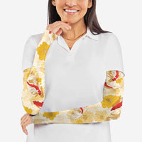 Beige Palaka Hawaii Aloha Arm Sleeves Koi Pond Mix Ilima Flowers - Polynesian Pride