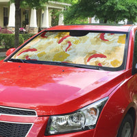 Beige Palaka Hawaii Aloha Auto Sun Shade Koi Pond Mix Ilima Flowers - Polynesian Pride