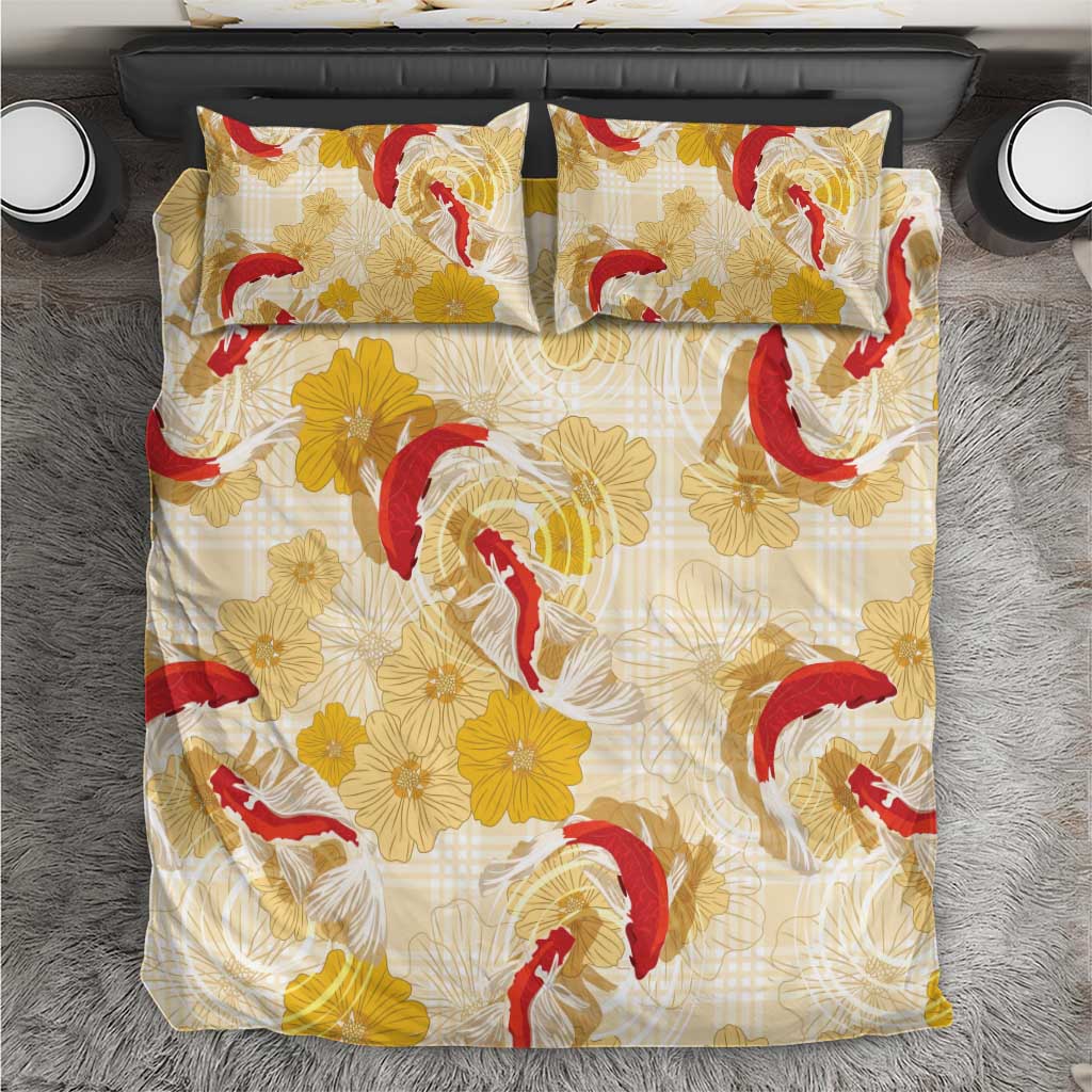 Beige Palaka Hawaii Aloha Bedding Set Koi Pond Mix Ilima Flowers - Polynesian Pride