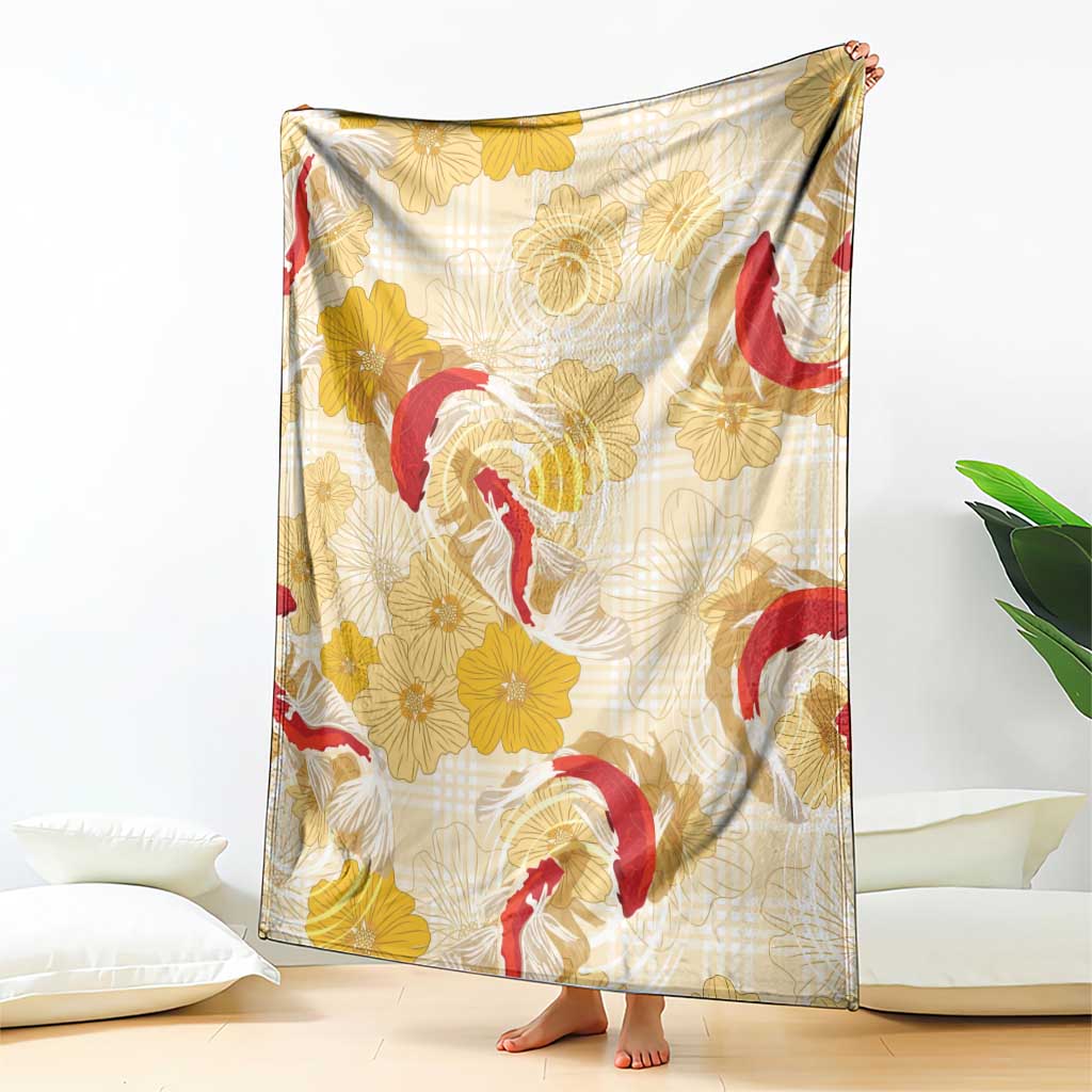 Beige Palaka Hawaii Aloha Blanket Koi Pond Mix Ilima Flowers - Polynesian Pride