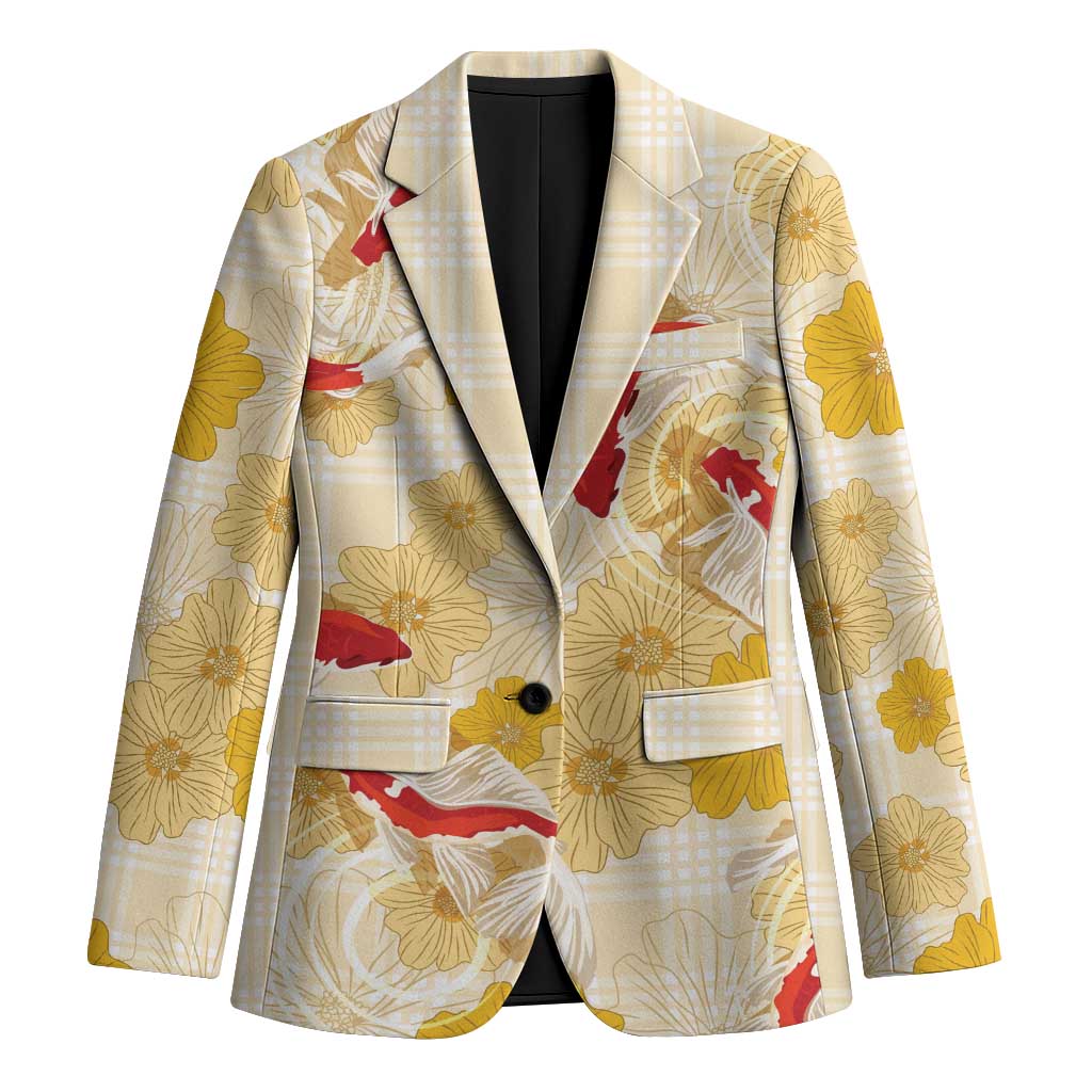 Beige Palaka Hawaii Aloha Blazer Koi Pond Mix Ilima Flowers - Polynesian Pride