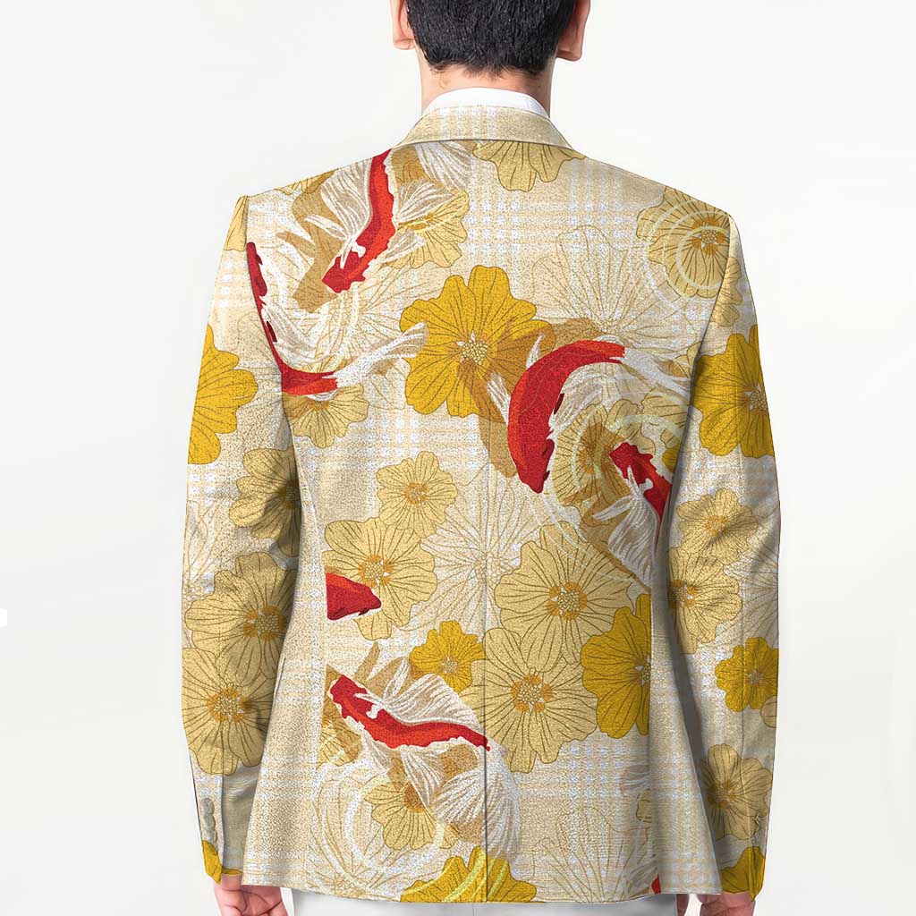 Beige Palaka Hawaii Aloha Blazer Koi Pond Mix Ilima Flowers - Polynesian Pride