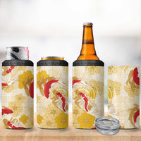 Beige Palaka Hawaii Aloha 4 in 1 Can Cooler Tumbler Koi Pond Mix Ilima Flowers - Polynesian Pride