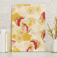 Beige Palaka Hawaii Aloha Canvas Wall Art Koi Pond Mix Ilima Flowers - Polynesian Pride