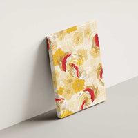 Beige Palaka Hawaii Aloha Canvas Wall Art Koi Pond Mix Ilima Flowers - Polynesian Pride