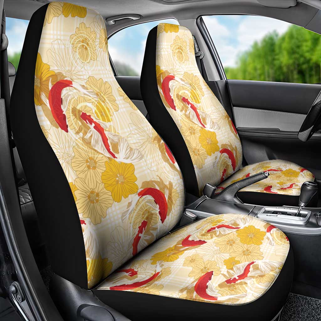 Beige Palaka Hawaii Aloha Car Seat Cover Koi Pond Mix Ilima Flowers - Polynesian Pride