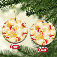 Beige Palaka Hawaii Aloha Ceramic Ornament Koi Pond Mix Ilima Flowers - Polynesian Pride