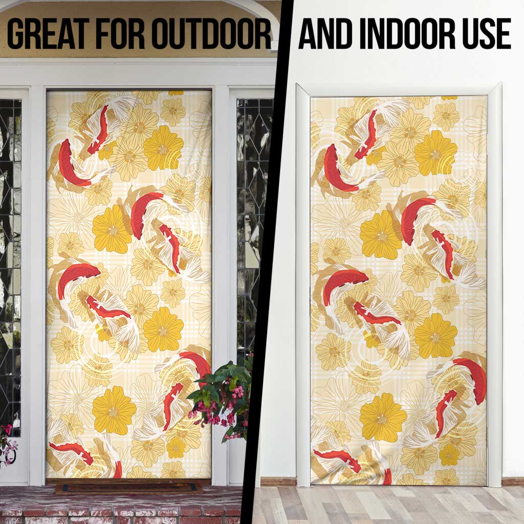 Beige Palaka Hawaii Aloha Door Cover Koi Pond Mix Ilima Flowers - Polynesian Pride
