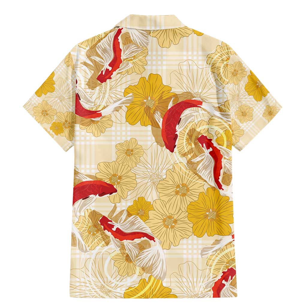 Beige Palaka Hawaii Aloha Family Matching Mermaid Dress and Hawaiian Shirt Koi Pond Mix Ilima Flowers - Polynesian Pride