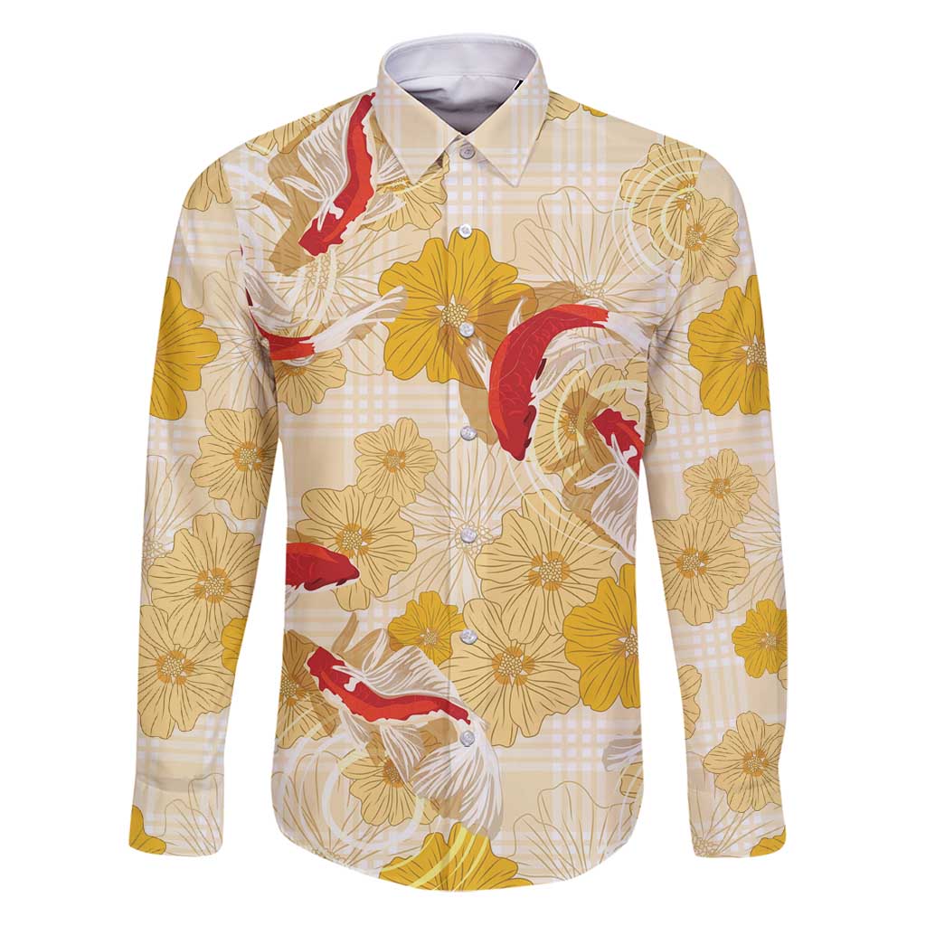 Beige Palaka Hawaii Aloha Family Matching Puletasi and Hawaiian Shirt Koi Pond Mix Ilima Flowers - Polynesian Pride