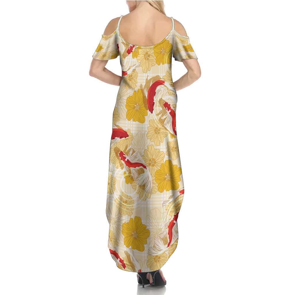 Beige Palaka Hawaii Aloha Family Matching Summer Maxi Dress and Hawaiian Shirt Koi Pond Mix Ilima Flowers - Polynesian Pride